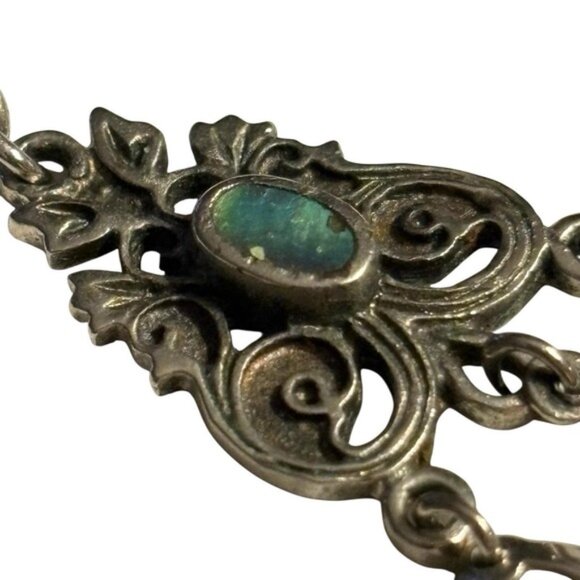 Abalone Shell Earrings Pot Metal Silver Tone Southwestern VTG Dangle Drop Ornate - Picture 6 of 10